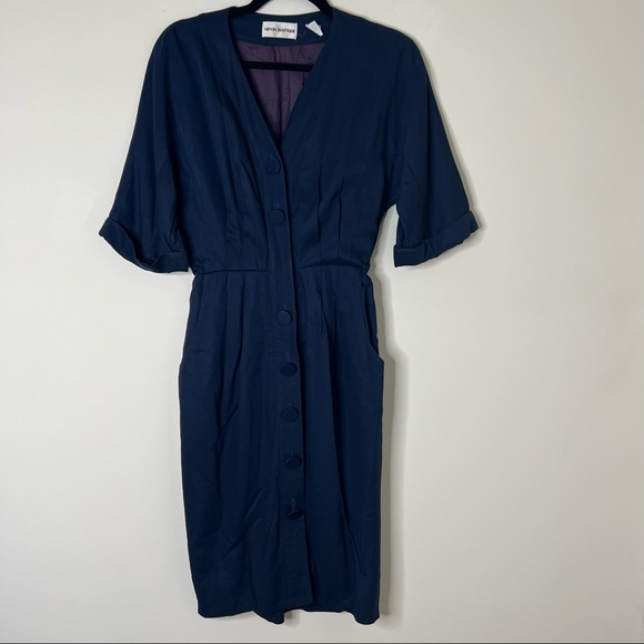 Nipon Boutique Vintage Navy Blue 60s Inspired Dress - Picture 3 of 16